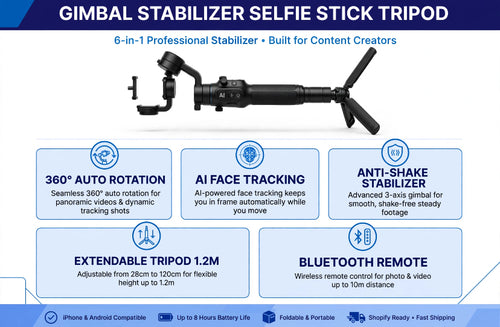 PocketPro 360° AI Tracking Gimbal - Anti-Shake Tripod for Vlog